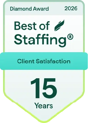 ClearlyRated Best of Staffing 2026 Diamond Award for Client Satisfaction - 17 consecutive years - PrideStaff Dallas