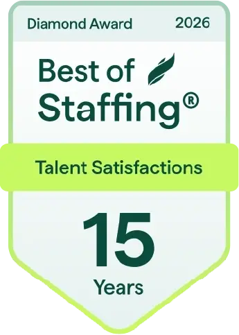 ClearlyRated Best of Staffing 2026 Diamond Award for Talent Satisfaction - 17 consecutive years - PrideStaff Dallas