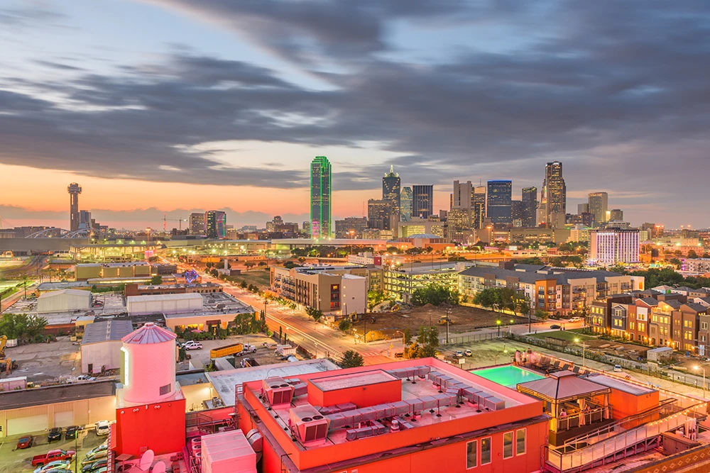 Skyline view of downtown Dallas from Deep Ellum, Texas