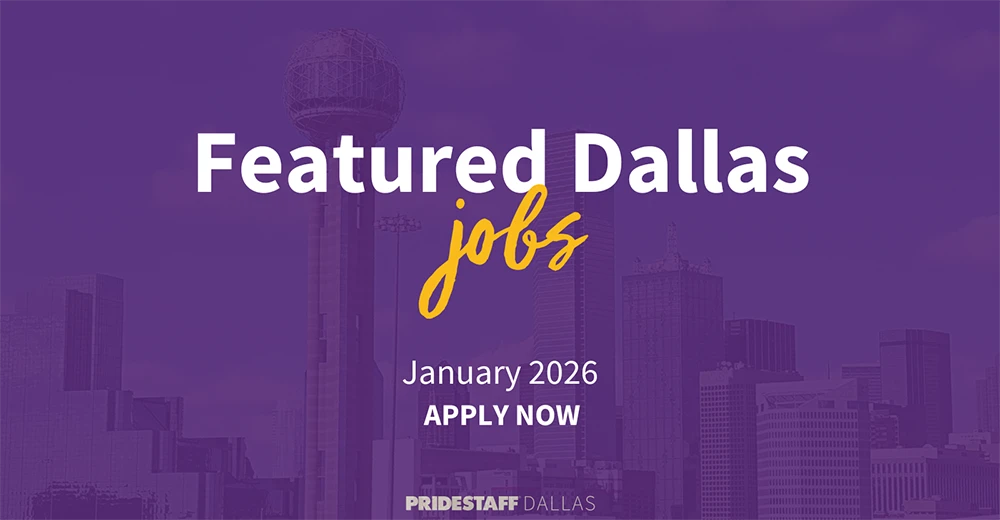 Featured Dallas jobs hiring January 2026 - PrideStaff Dallas job opportunities with Dallas skyline
