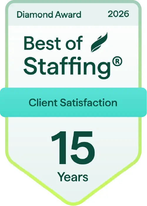 ClearlyRated Best of Staffing 2026 Diamond Award for Client Satisfaction - 17 consecutive years - PrideStaff Dallas