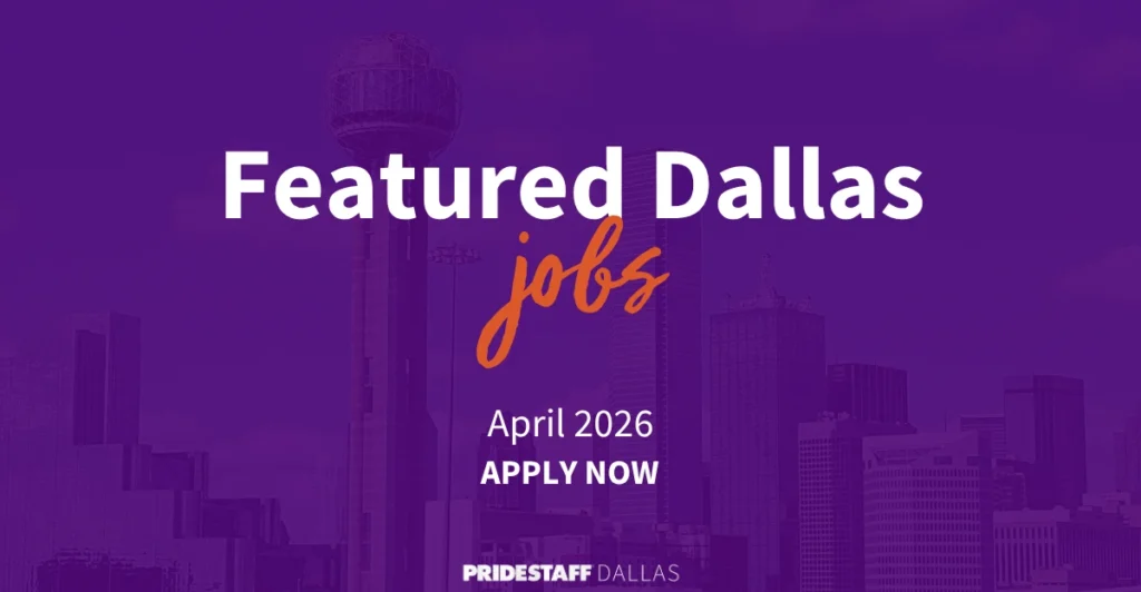 Featured Dallas Jobs April 2026 - Apply Now - PrideStaff Dallas with Dallas skyline background