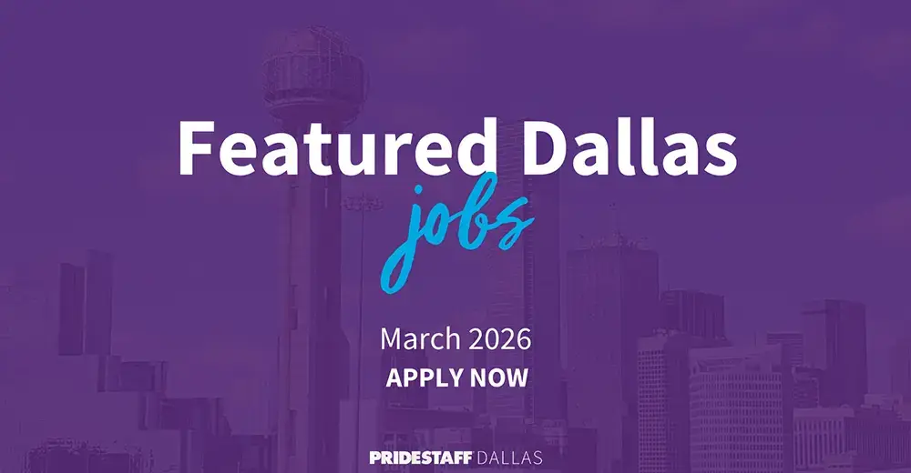Featured Dallas Jobs March 2026 - Apply Now - PrideStaff Dallas with Dallas skyline background