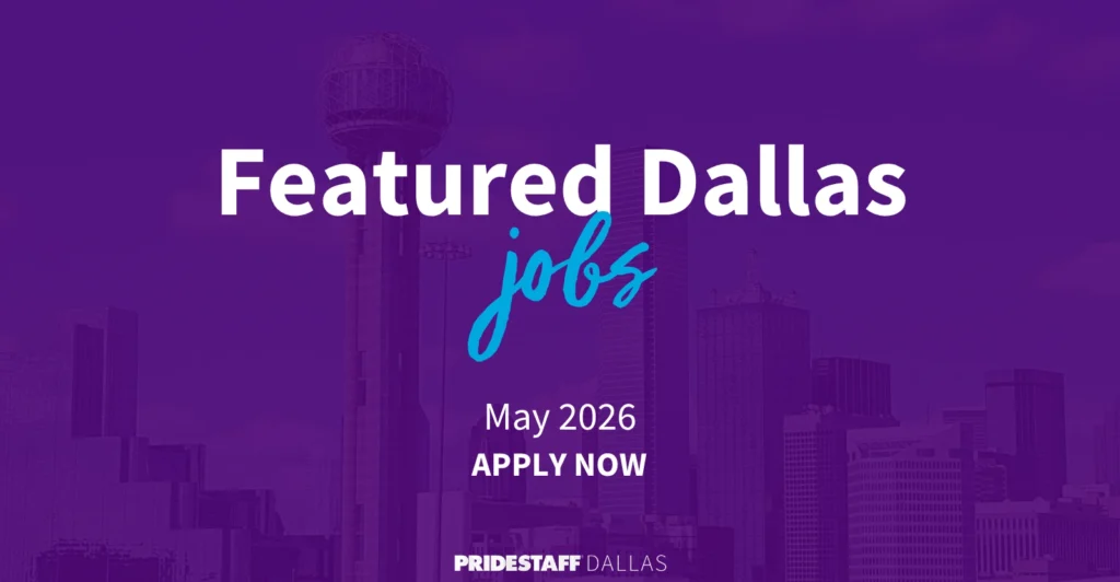 Featured Dallas Jobs May 2026 - Apply Now - PrideStaff Dallas with Dallas skyline background