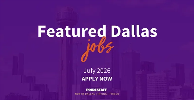 Featured Dallas Jobs July 2026 - Apply Now - PrideStaff Dallas with Dallas skyline background
